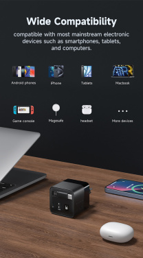 Logotrade profilprodukter bild: Urban Vitamin Mendocino 65W GaN-laddare med utdragbar kabel