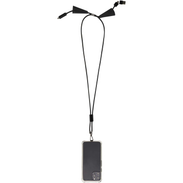 Logotrade reklamprodukter bild: Funi nyckelband för smartphone av återvunnen plast med inbyggd datasynkroniseringskabel och 100 W snabbladdande 5-i-1-kabel